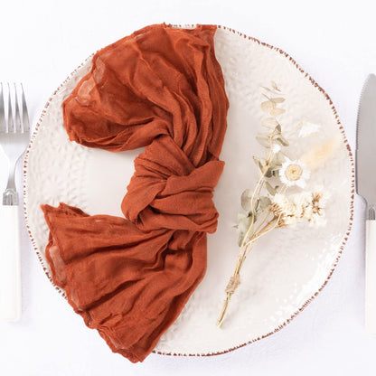 DeZerlor 20 Pack Terracotta Cheesecloth Napkins Burnt Orange Fall Cloth Napkins Set of 20 Rust Thanksgiving Table Napkins Bulk 21x21 Inches for Wedding Bridal Baby Shower Dinner Party Decor
