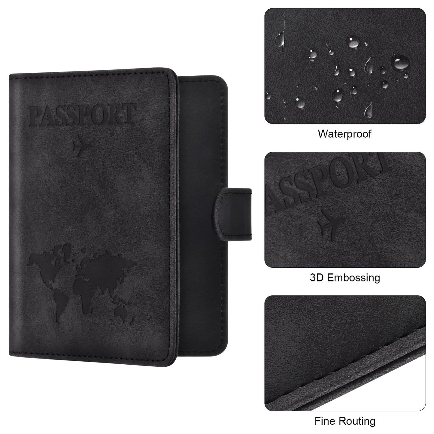 Eoehro Passport Holder for Travel Essentials, Passport Wallet Cover Case for Travel Must Haves Accessories,Passport Book Holders for Women and Men(black)
