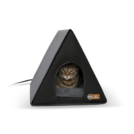 K&H Pet Products Heated Outdoor A-Frame Cat House, Weatherproof Shelter for Strays & Ferals, Safety Listed Insulated Outdoor Kitty House, Removable Door Flaps - Gray/Black 18 X 14 X 14in 20W