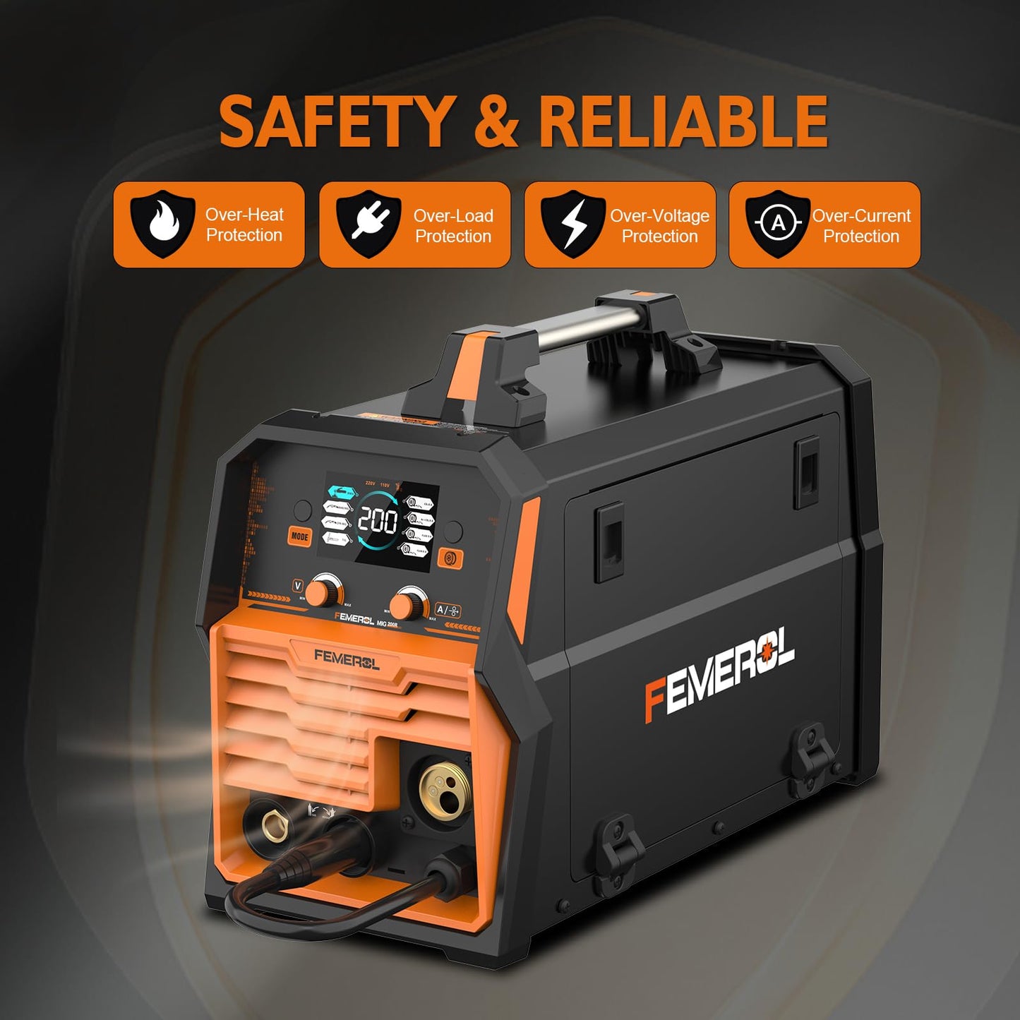 FEMEROL 200A MIG Welder,4 in 1 Gas MIG/Gasless Flux Core/Stick/Lift TIG Multi-process Welding Machine Large LED Display 110V/220V Multi Welder