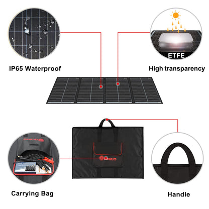 DOKIO 200W 36V Black Portable Solar Panels Kit Folding Solar Charger for 24v Batteries/Power Station AGM LiFePo4 RV Camping Trailer Car Marine