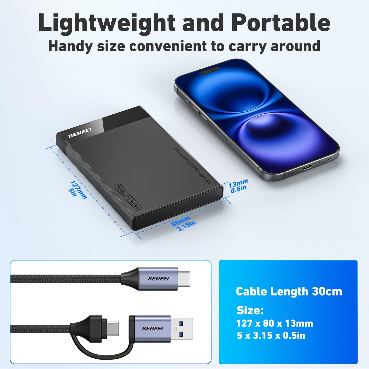 BENFEI 2.5 Inch SATA to USB Tool Free External Hard Drive Enclosure (6Gbps, Optimized for SSD, Support UASP SATA III)