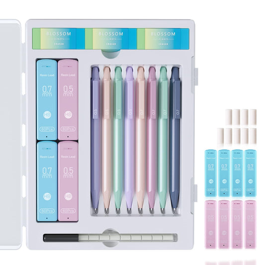 20PACK Mechanical Pencil, 8Pcs 0.5 0.7mm Mechanical Pencils Set With Eraser and 480 Pcs Refills, Cute Colored Preppy School Supplies Gift for Girls Writing - Come With Custom Case