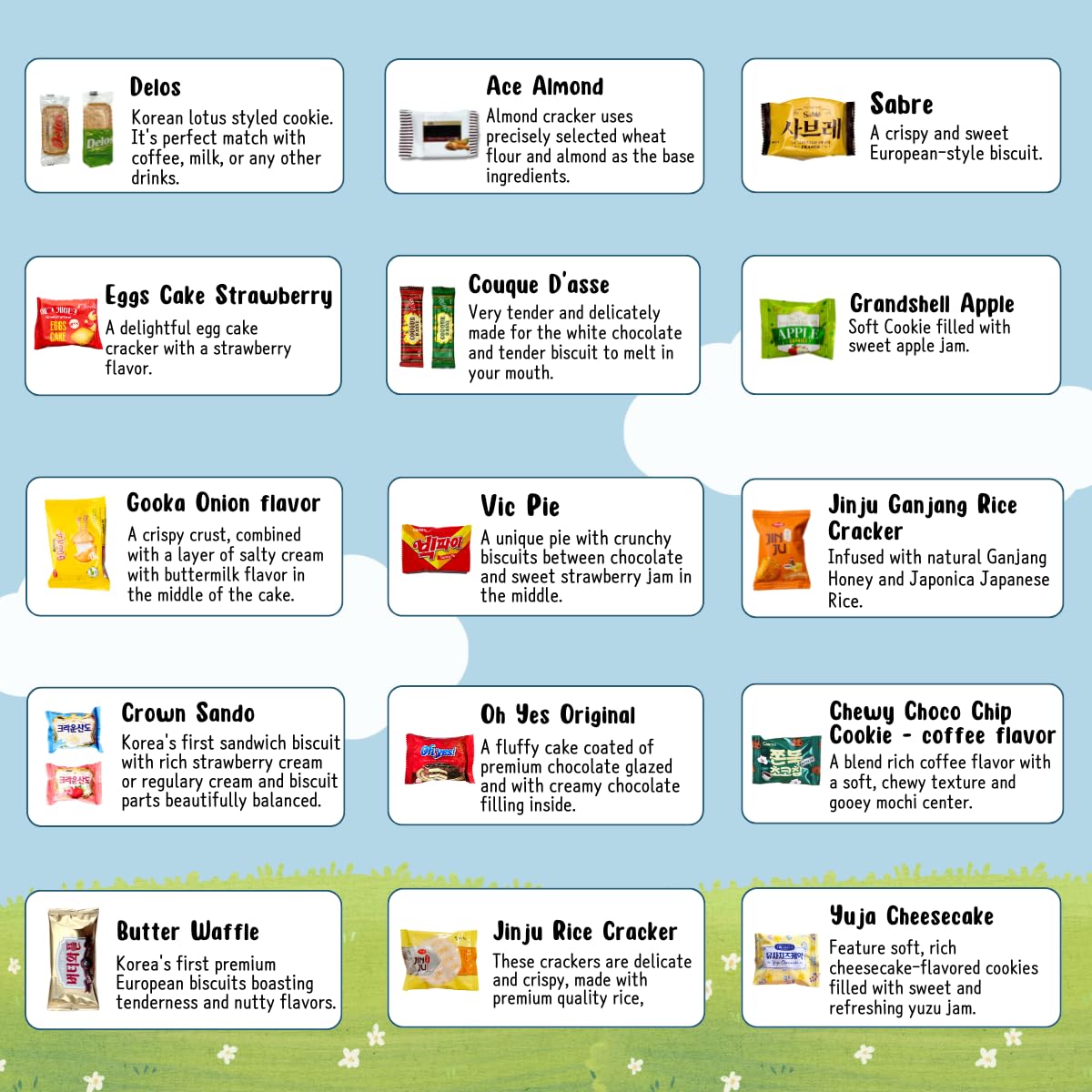 Korean snack box variety pack, 50 count individually wrapped, care package sampler with candy, cookies, chips, and treats, gift bundle for kids, students, adults, and snack lovers