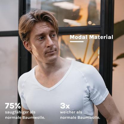 Fibershirts® Anti-Sweat Shirt - T-Shirt Against Sweat Stains - Anti-Sweat Undershirt - with ArmPads PRO & Silver Treatment - Men - V-Neck