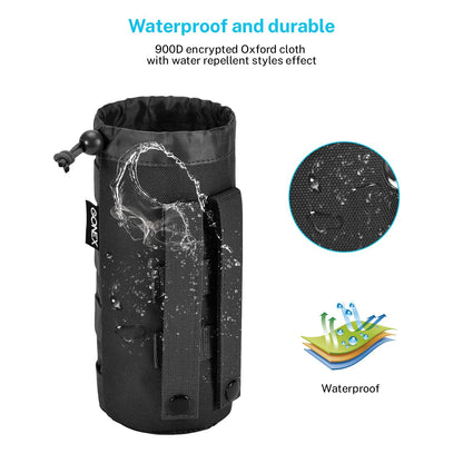 Gonex Tactical Military MOLLE Water Bottle Pouch, Drawstring Open Top & Mesh Bottom Travel Water Bottle Bag Tactical Hydration Carrier Black