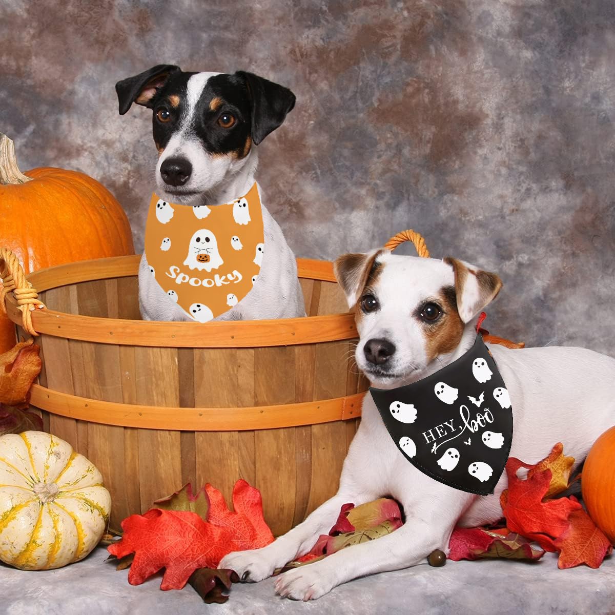 Halloween Dog Bandanas 2 Pack Adjustable Triangle Ghosts Boo Dog Outfits Cute Halloween Pet Bandanas Puppy Scarf Holiday Scarves for Small Medium Large Boy Girl Dogs