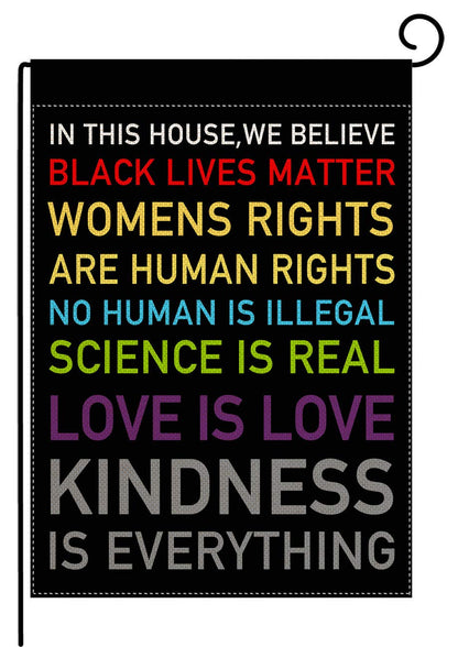 In This House, We Believe Small Garden Flag Vertical Double Sided 12.5 x 18 Inch Burlap Yard Outdoor Decor