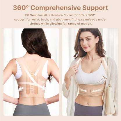 Fit Geno Posture Corrector for Women Invisilite: Invisible Lightweight Back Brace for Neck Shoulder & Upper Back Pain Relief - Improve Posture Correct Hunchback Slouching Under Clothes Medium/Large