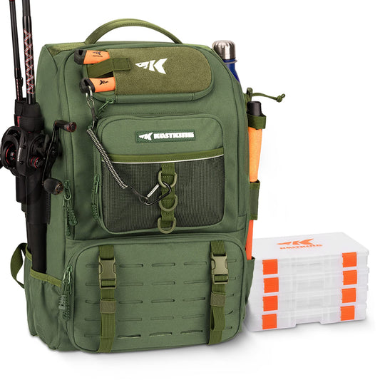 KastKing Karryall Fishing Tackle Backpack with Rod Holders 4 Tackle Boxes,40L Fishing Bag Storage Fishing Gear and Equipment
