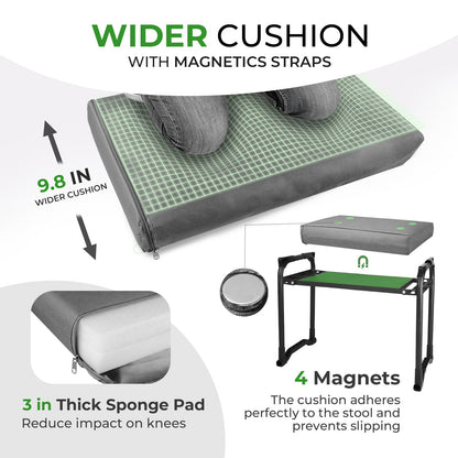 Dekool Garden Kneeler and Seat with Upgraded Wide & 3" Thick Kneeling Pad, Heavy Duty Garden Stool with 2 Large Tool Bags, Portable Bench for Planting, Weeding, Gardening Gifts for Women, Men, Seniors