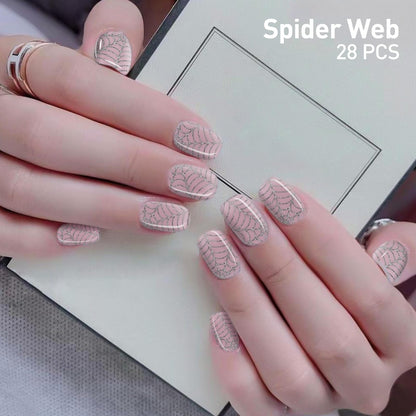 DUKASOU Semi Cured Gel Nail Strips | 28 pcs Gel Nails Strips Halloween Work with Any UV Lamps, Long Lasting UV Nail Stickers for Women DIY Nails Wraps (Spider Web)