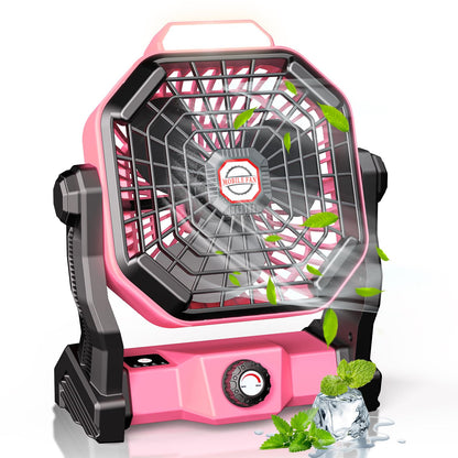 JINLICTE Camping Fan with LED Lantern, 20000mAh 9-inch Rechargeable Battery Operated Portable Tent Dual Motor, Quiet and Strong Wind, Hang Hook, Perfect Outdoor USB for Picnic, Barbecue, Fishing