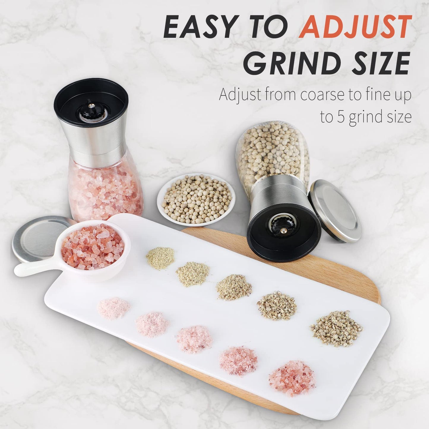 Ebaco Original Stainless Steel Salt or Pepper Grinder - Top Spice Mill with Ceramic Blades, Brushed Stainless Steel and Adjustable Coarseness By Pepper Grinder （Single Package）