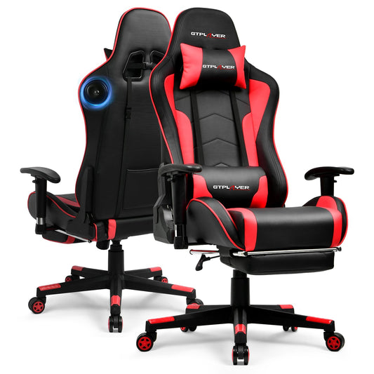 GTPLAYER Gaming Chair with Bluetooth Speakers, Adjustable Backrest and Height, 3D Armrests, Footrest, Ergonomic Computer Chair for Gamers (Brick Red)