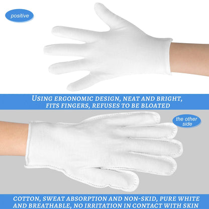 30 Pcs White Cotton Gloves for Dry Hands Moisturizing Eczema Overnight, Men and Women Stretchable Cloth White Gloves for Coin Jewelry Silver Inspection Halloween