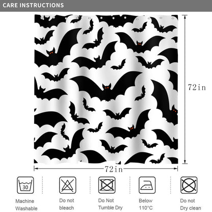 GCIREC Halloween Shower Curtain, Halloween Theme Black and White Bat Bathroom Curtain Halloween Party Decor Waterproof Fabric Machine Washable with 12 Hooks