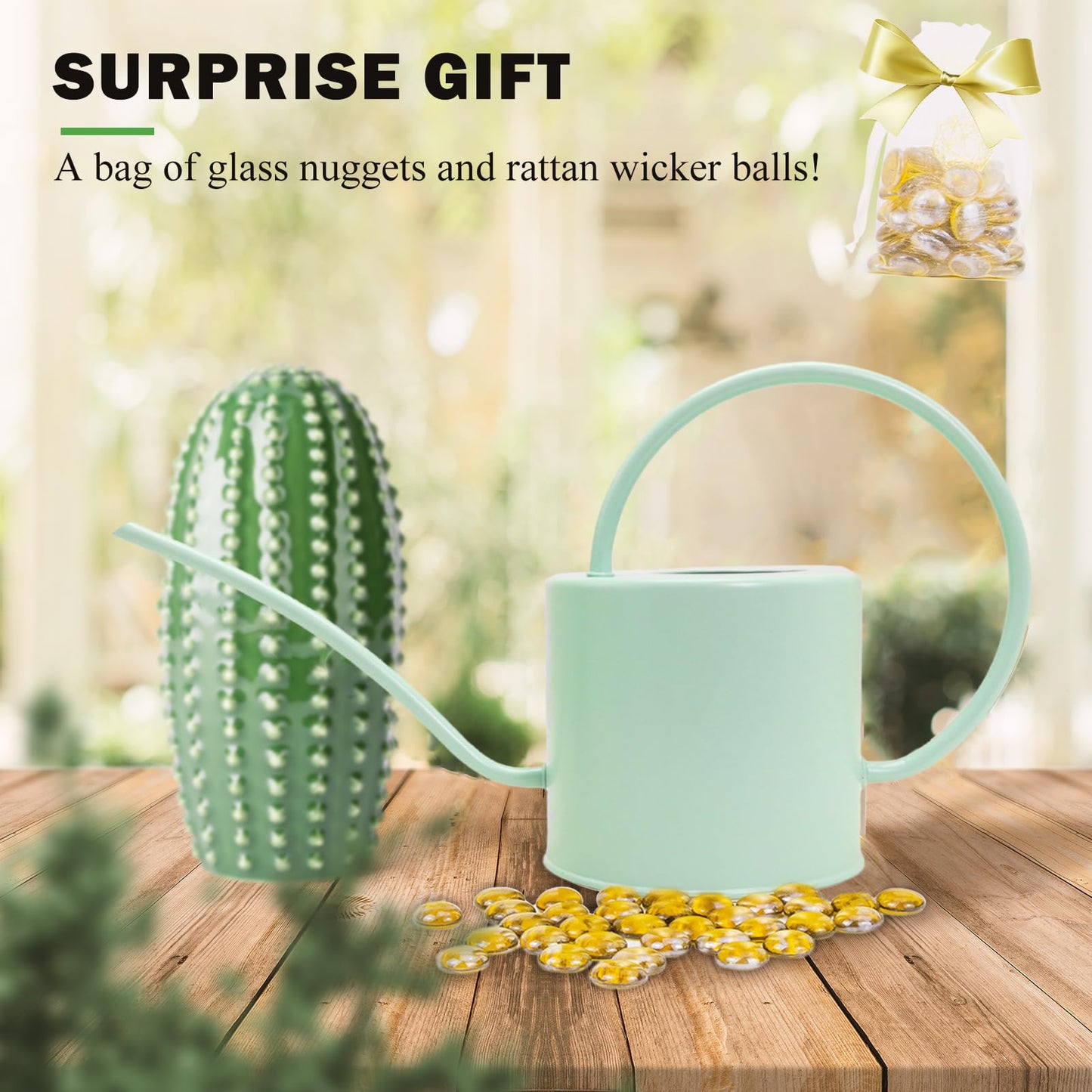 Lechloris Indoor Watering Can for Houseplants-Long Spout Metal Watering Can for Indoor Plants, Succulents or Outdoor Garden Flower, 1.3L / 40 oz Mint