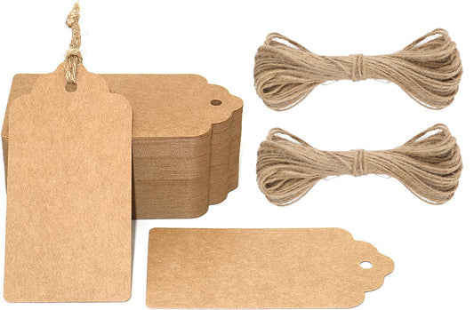 G2PLUS Kraft Paper Gift Tags with String, 100PCS Blank Gift Tags, Christmas Gift Tag, Holiday Hangtags for Gift Wrapping, DIY Arts & Crafts, Halloween(2X 4 in)