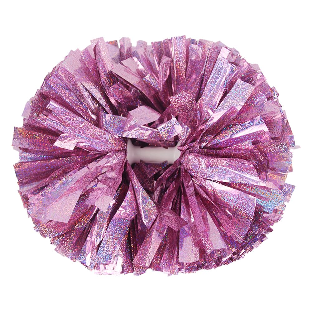 Hooshing 2PCS Pom Poms Cheerleading Professional Holographic Pink Spot with Baton Handle for Girls Kids Team Spirit Sports Cheering