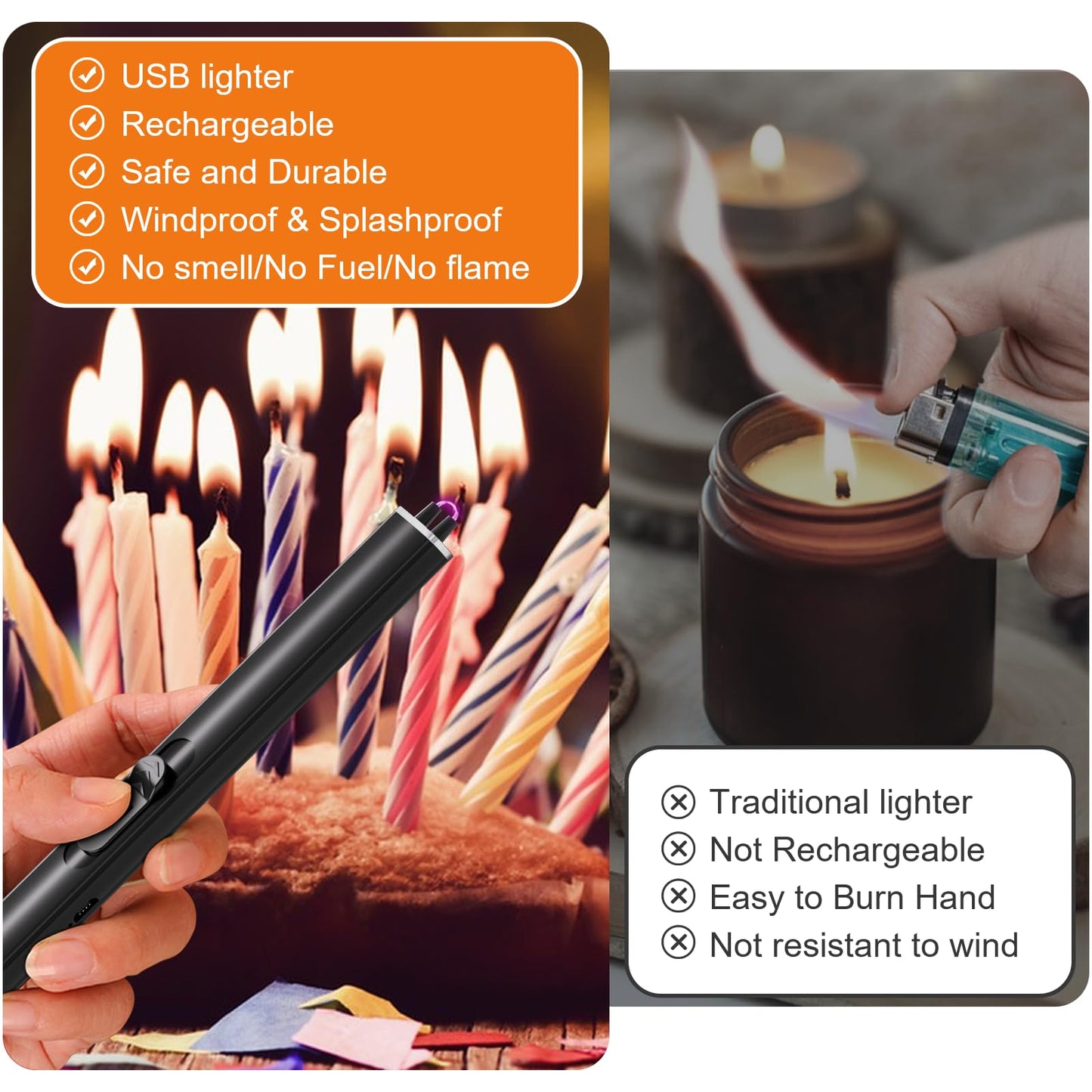 honglu Lighter Electric Lighter, Candle lighters, USB Plasma Long Arc Lighters Rechargeable Safety Lock for Cooking BBQs Fireworks No Butane Fuel - Black