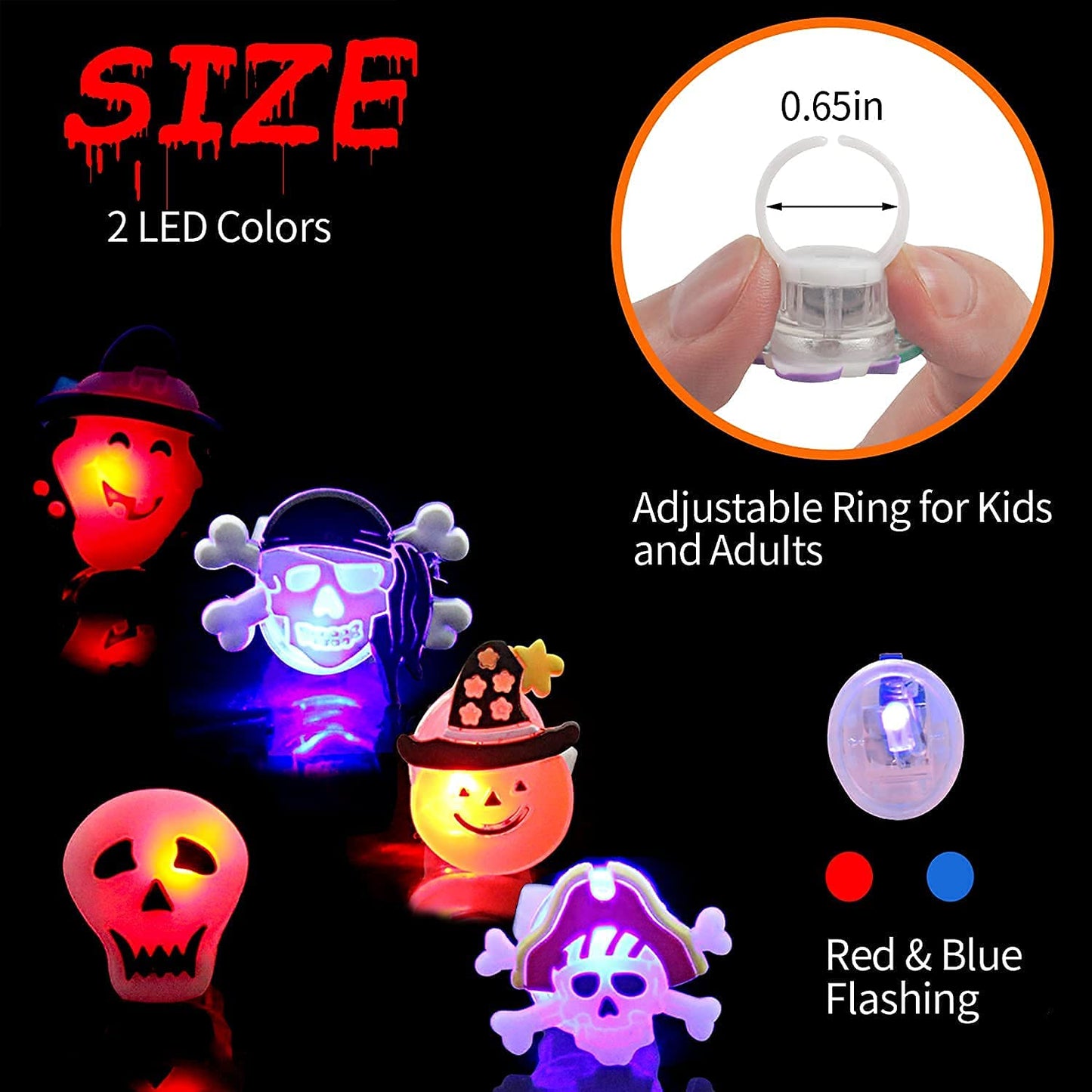 DERAYEE Halloween LED Rings for Kids, 50Pcs Light Up Ring Toys Halloween Party Favors Flash Finger Lights Glow in The Dark Treats Goodie Bag Fillers