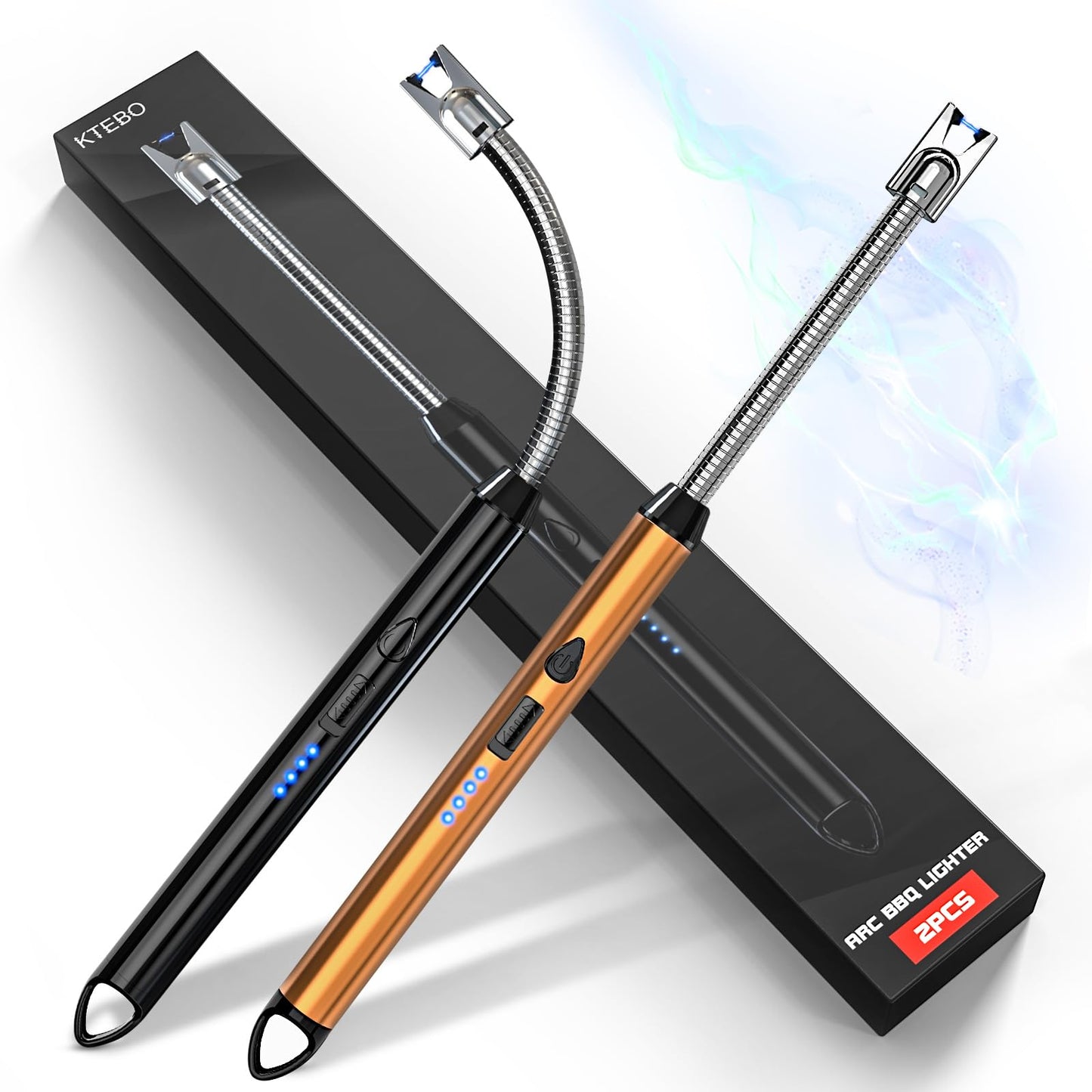 KTEBO® 2 Pack Plasma Arc Electric Lighters Rechargeable - USB Long Reach for Scented Candles, BBQ Grill &Camping - Windproof Design Lighters-Black and Rose Gold