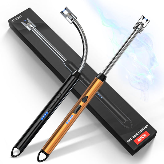 KTEBO® 2 Pack Plasma Arc Electric Lighters Rechargeable - USB Long Reach for Scented Candles, BBQ Grill &Camping - Windproof Design Lighters-Black and Rose Gold