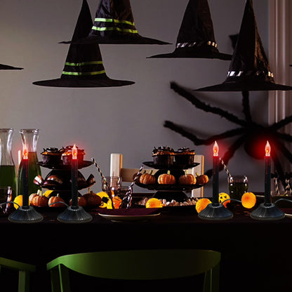 2 Pack Halloween Electric Window Candles, Black Halloween Decorations Candle Lights with 4 C18 Flicker Flame Bulbs, Plug in Electric Candles Flickering for Window Table Home Centerpiece Holiday