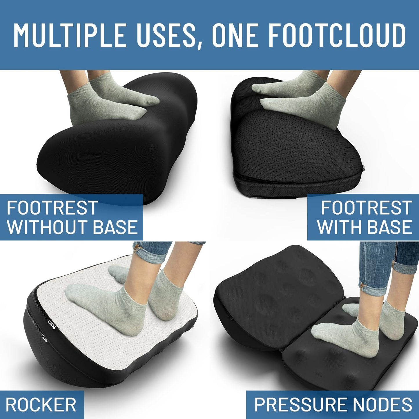 Everlasting Comfort Adjustable Cloud Foot Rest for Under Desk at Work with Pressure Point Nodes - Ergonomic Memory Foam Office Foot Stool & Desk Footrest for Gaming & Home Office