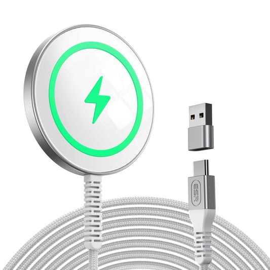 ESR for MagSafe Charger 15W Wireless Charger for iPhone 16 Pro Max/16 Pro/16/16 Plus/15/14/13/12 Apple Magnetic Charging Pad for AirPods 4/3/Pro/Pro 2 Galaxy S25 Series with Dual USB A/C Ports, Silver
