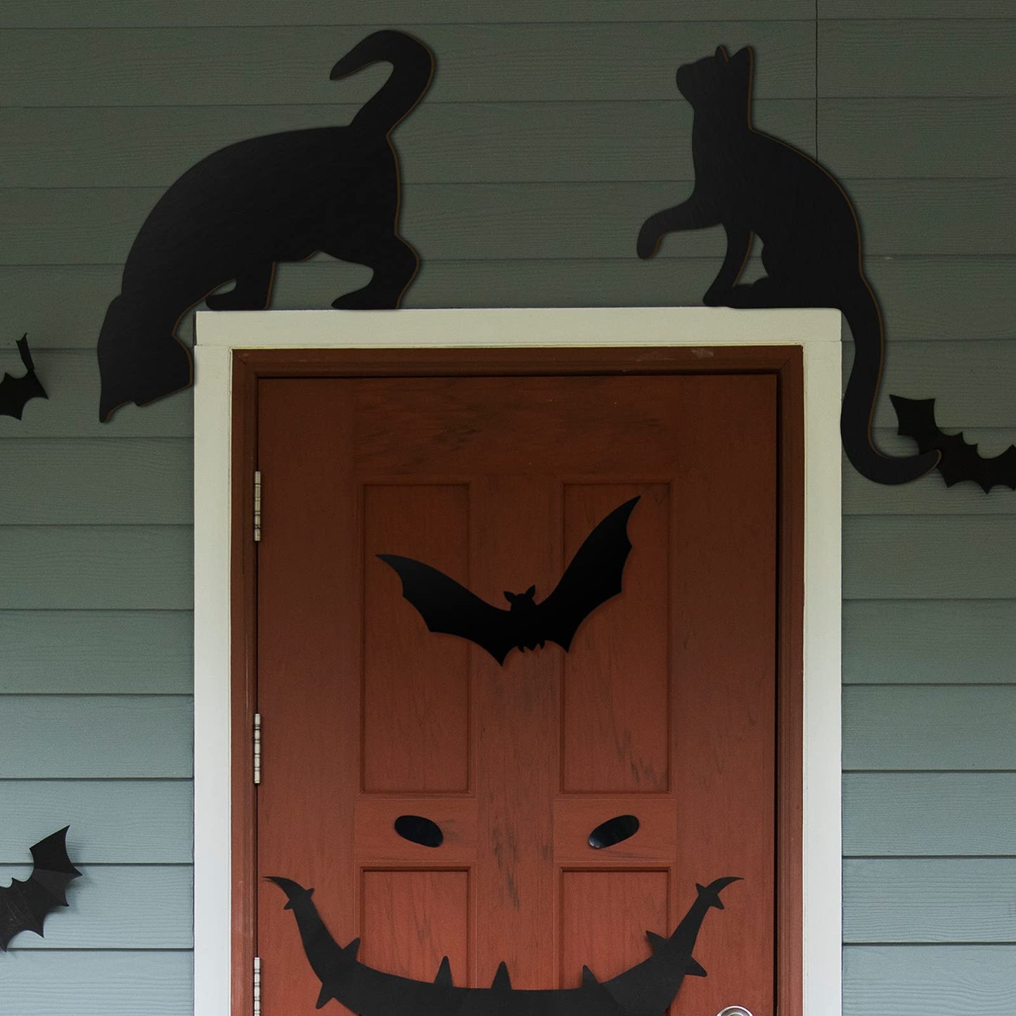 Jetec 3-Piece Black Wooden Cat Silhouette Hanging Signs for Halloween, Scary Family Home Party Door Decorations