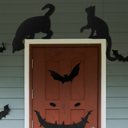 Jetec 3-Piece Black Wooden Cat Silhouette Hanging Signs for Halloween, Scary Family Home Party Door Decorations