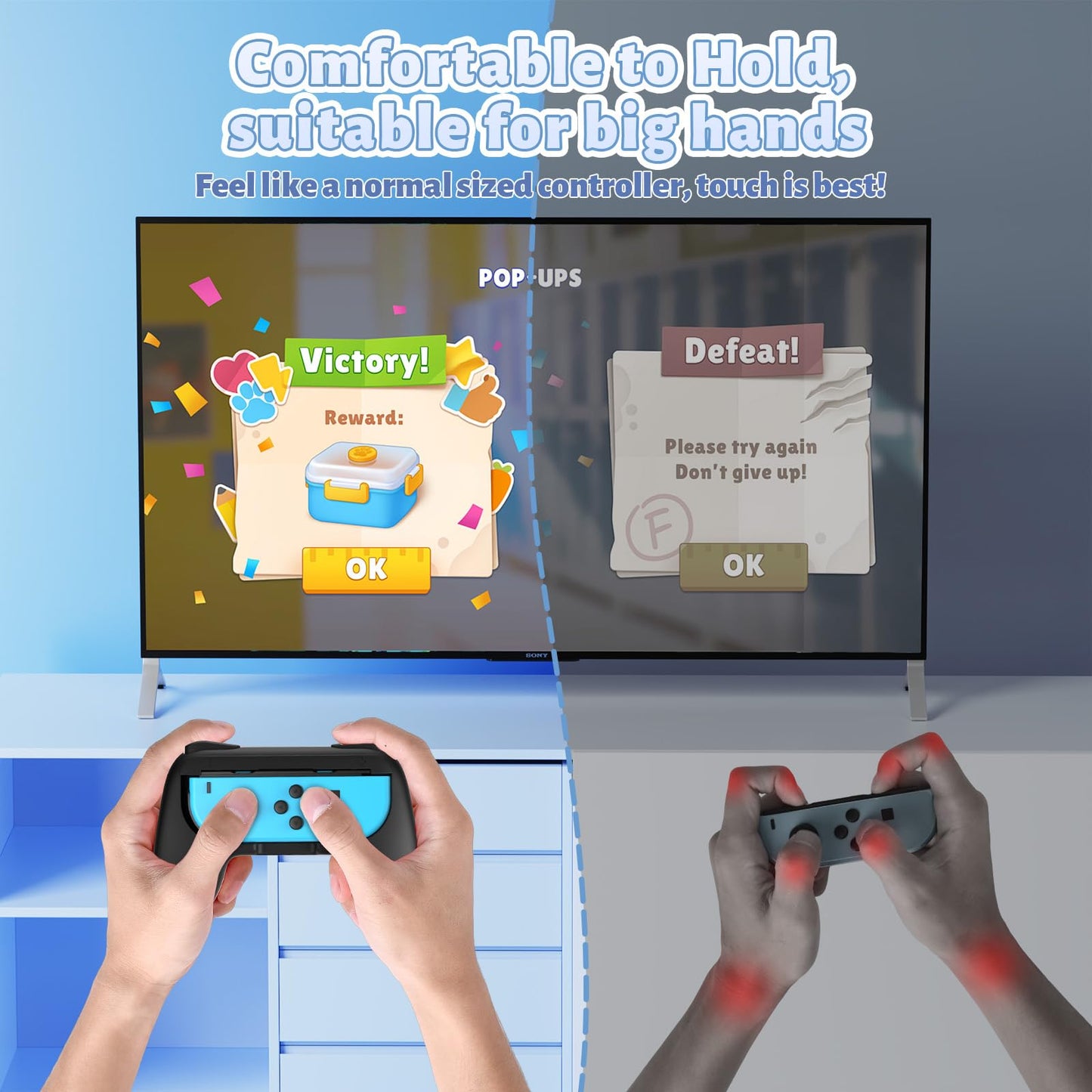 FASTSNAIL Grips for Nintendo Switch Joy-Con, Wear-resistant Handle Kit for Switch Joy Cons Controller, 2 Pack (Black)