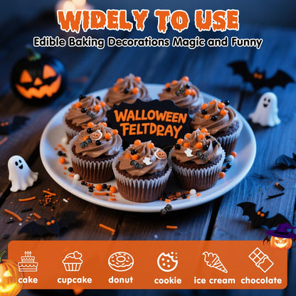 Edible Halloween Pumpkin Sprinkles,Orange Pearls Mix White Ghost,130g/4.58oz,Black Bat Monster,Pearls and Jimmies Mixed,Perfect for Cake Decorations, Baking, Ice Cream, Cookies, Cupcake Topper,Halloween Thanksgiving Children's Party Supplies