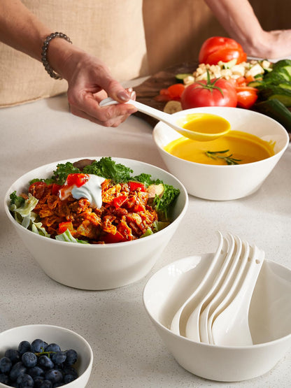 DOWAN 32 OZ Large Soup Bowls Set of 4 - White Ceramic Bowls for Ramen, Cereal, Pasta, Salad, Fruit - Dishwasher & Microwave Safe