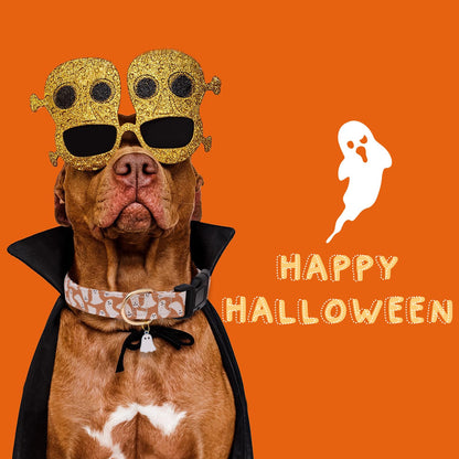 Faygarsle Fall Dog Collar - Adorable Ghost Pattern Halloween Collar for Small to Large Dogs - Cute Orange Neckwear for Boys & Girls