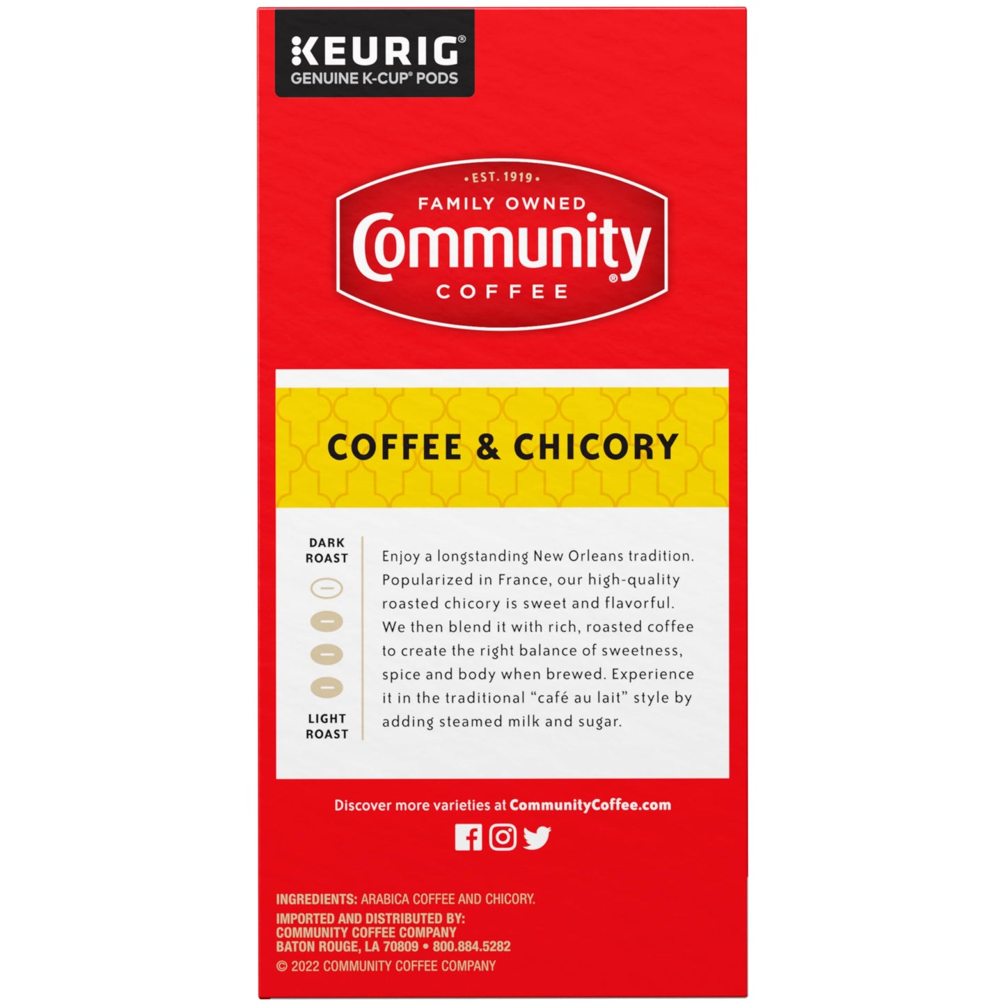 Community Coffee Coffee and Chicory Medium-Dark Roast Single Serve Keurig K-Cup Pods 32 ct Box