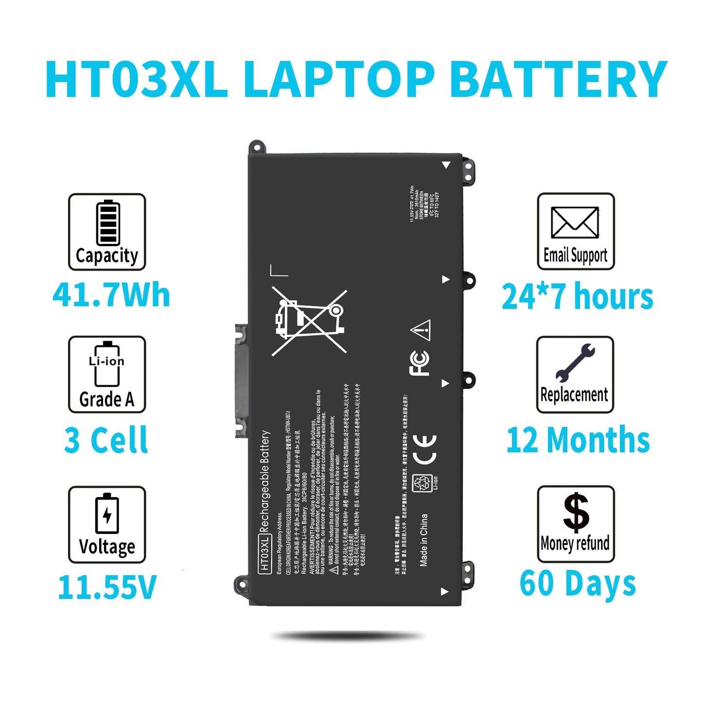 HT03XL L11119-855 Battery for HP Pavilion 15-DA 15-DB 15-DW 15-CS 15-DY 17-BY 17-CA 14-CE 14-CF 14-DF 14-DQ 14-DK 14M-DH 15-da0014dx 15-cs0053cl 15-dw0043dx 15t-dw100 15z-cw100 17-by1053dx L11421-422