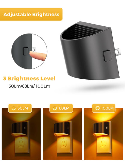 L LOHAS LED Night Light 2 Pack, Night Lights Plug into Wall, Dusk to Dawn Sensor Nightlight, 3 Level Brightness Adjustable, 1600K Amber Light