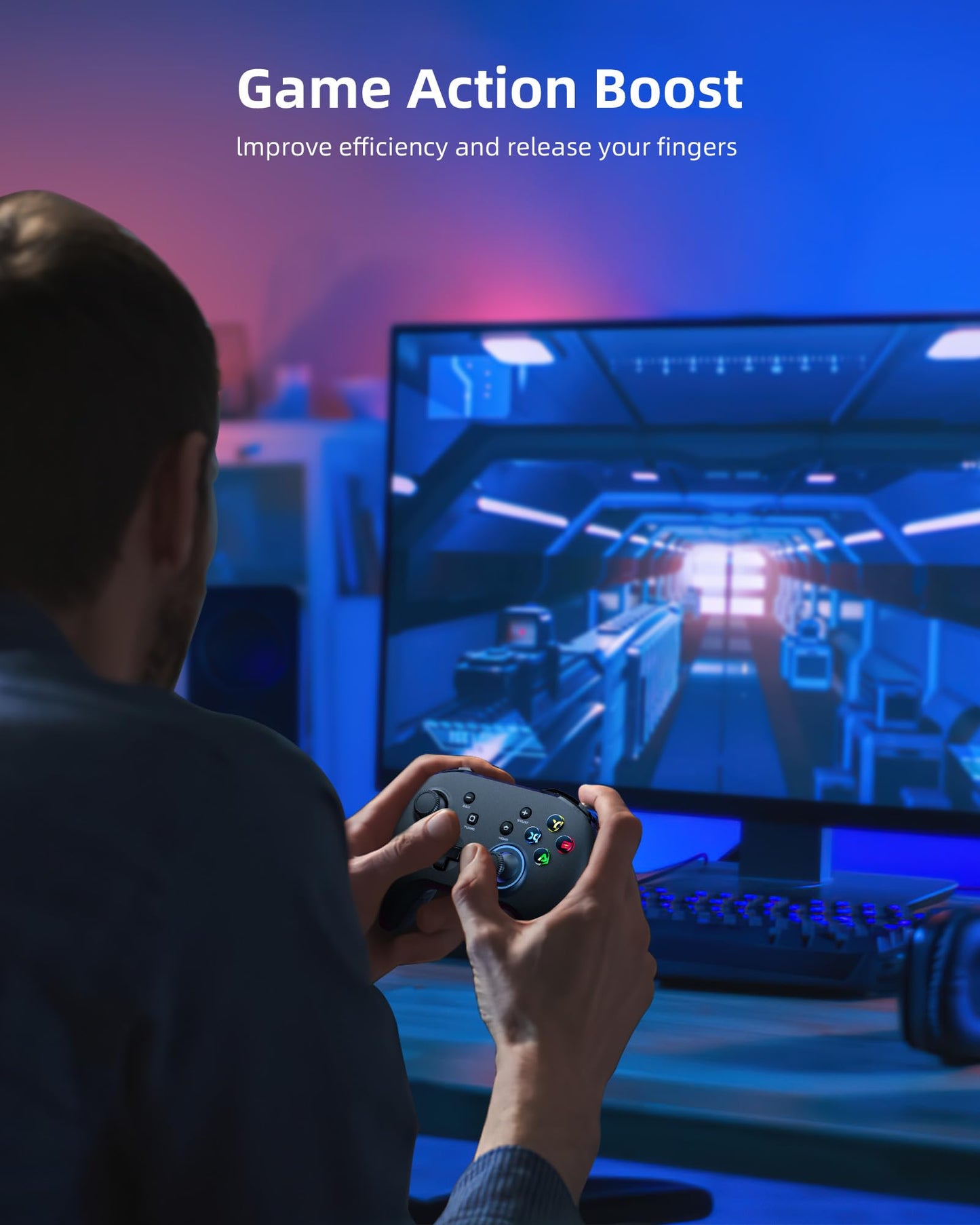 Forty4 Wireless Gaming Controller, Game Controller for PC Windows 7/8/10/11, PS3, Switch, Dual-Vibration Joystick Gamepad for Computer