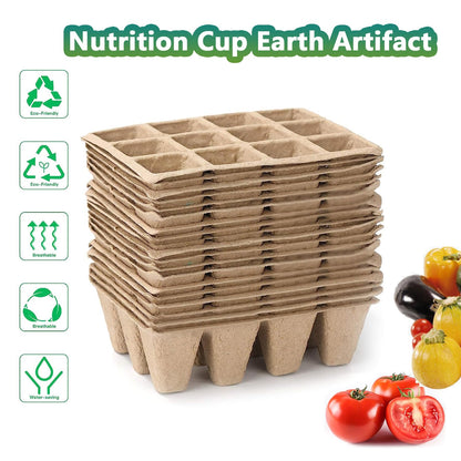 Doubleggs 120 Cells Seed Starter Tray, 10 Pack Biodegradable Peat Pots with 100 Labels, Plant Starter Kit for Seedlings