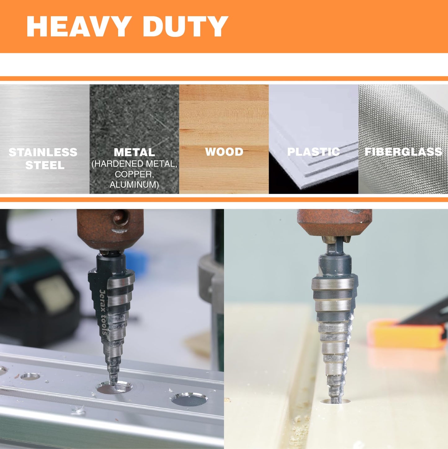 Jerax tools M2 HSS Quick Change 1/2", 1/2" & 7/8" Step Drill Bit Set Double Fluted Drill Bits for Hole Drilling in Stainless Steel, Copper, Aluminum, Wood, Plastic……