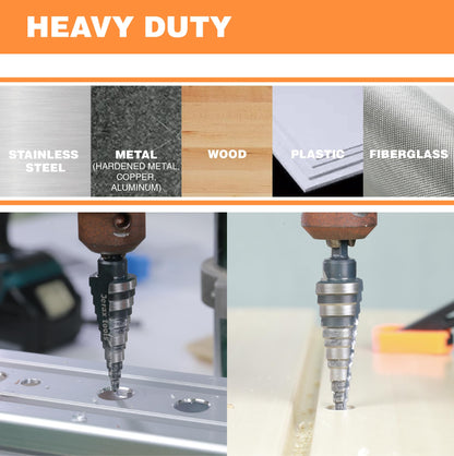 Jerax tools M2 HSS Quick Change 1/2", 1/2" & 7/8" Step Drill Bit Set Double Fluted Drill Bits for Hole Drilling in Stainless Steel, Copper, Aluminum, Wood, Plastic……