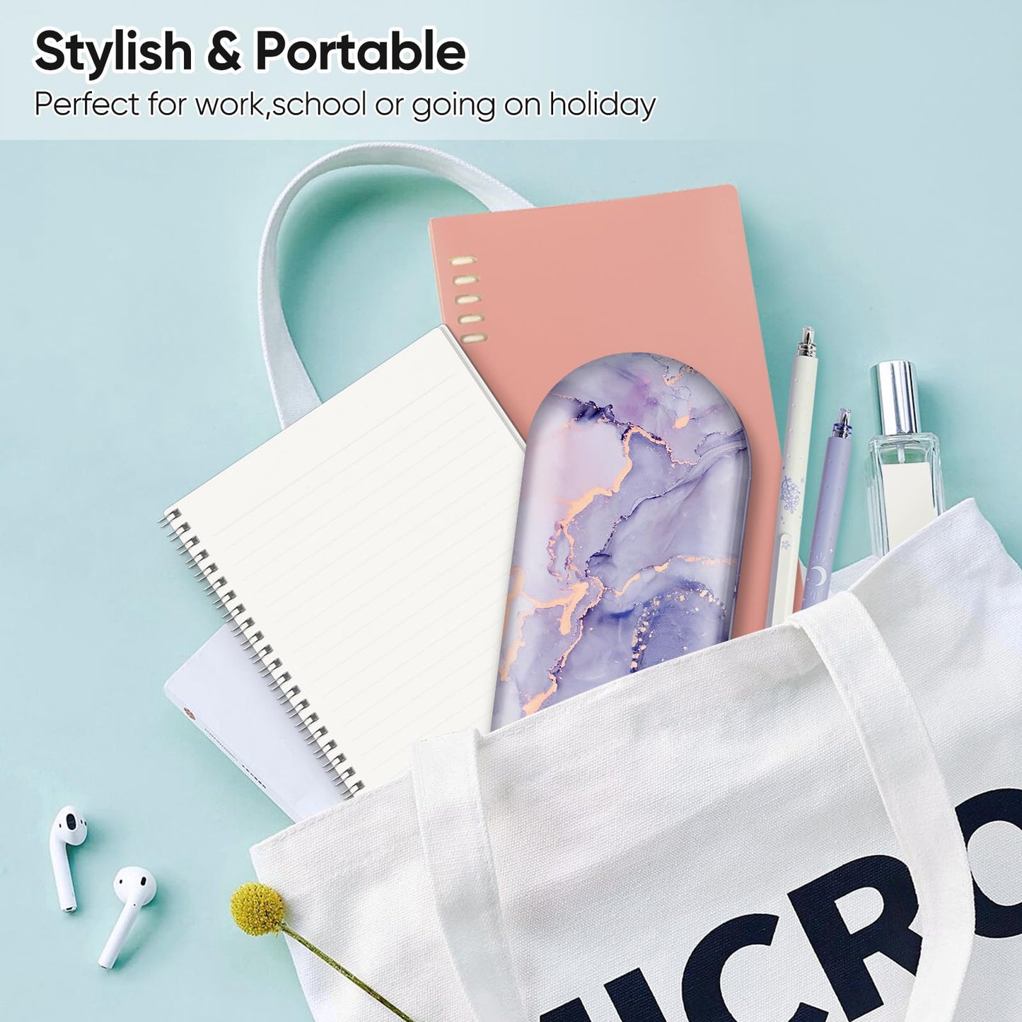 Fintie 2 in 1 Contact Lens Case and Eyeglasses Case, Double Sided Portable Eyeglasses Travel Holder with Built-in Mirror, Tweezer and Contact Lens Solution Bottle Included, Lilac Marble