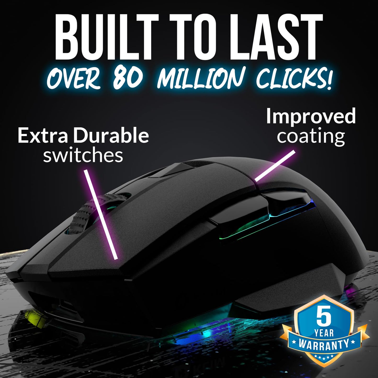 KLIM Blaze X RGB + New + Rechargeable Wireless Gaming Mouse with Charging Dock + Long-Lasting Battery + Up to 12000 DPI + Wired & Wireless Mouse PC, PS5, PS4, Mac + Black