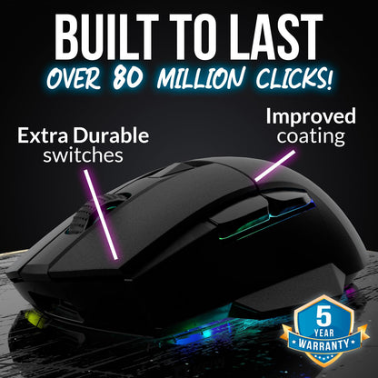 KLIM Blaze X RGB + New + Rechargeable Wireless Gaming Mouse with Charging Dock + Long-Lasting Battery + Up to 12000 DPI + Wired & Wireless Mouse PC, PS5, PS4, Mac + Black