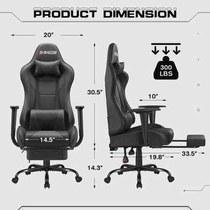 Homall Gaming Chairs, Computer Chair with Footrest and Massage Lumbar Support, Height Adjustable Game Chair with Headrest and Swivel Seat (Black)