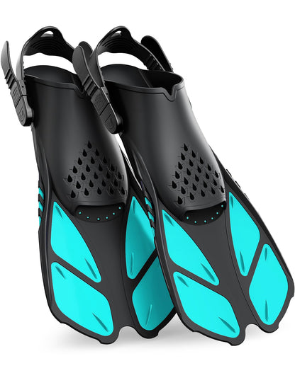 Greatever Snorkel Fins Adjustable Buckles Open Heel Swim Flippers Travel Size Short Swim Fins for Snorkeling Diving Swimming Adult Men Womens