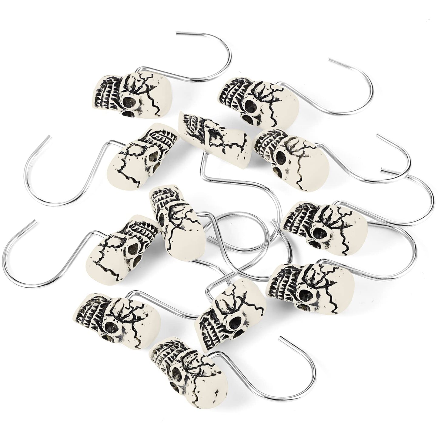 Jetec 12 Pcs Skull Shower Curtain Hooks Halloween Shower Rings Decorative Skeleton Curtain Hook Rings Stainless Steel Bathroom Hooks with Skull Decor for Home Halloween (Spooky Style)